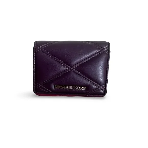 Michael Kors burgundy/Purple Kisslock Quilted Compact Wallet - Picture 2 of 10